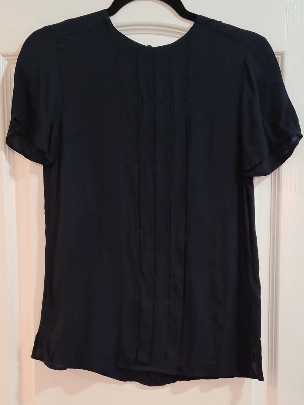 Reiss Black Short-Sleeve Pintuck Front Shirt
